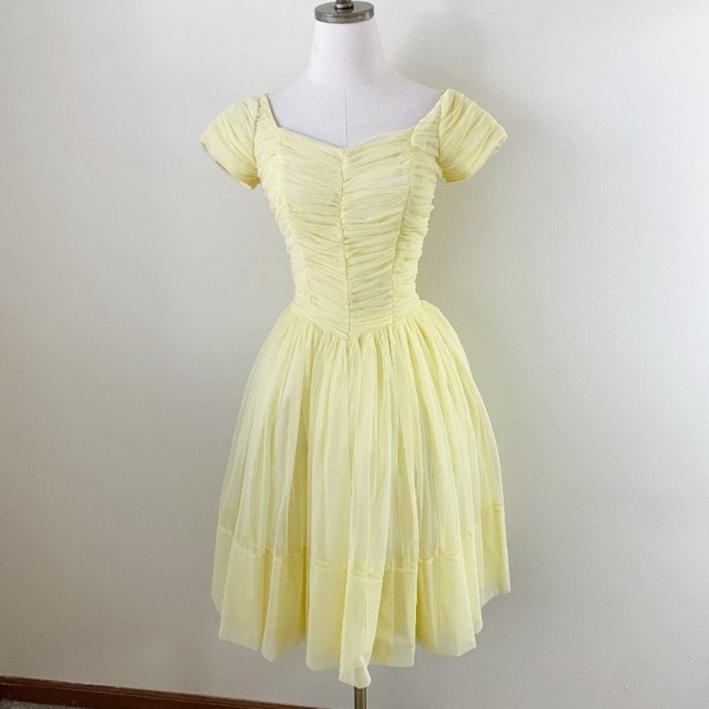 Vintage Pastel Yellow Tulle Tea Party Dress